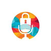 création de logo vectoriel de podcast en toute sécurité. création de logo vectoriel icône cadenas et micro.