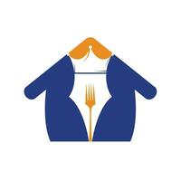 concept de conception de logo de nourriture et de restaurants. stylo avec conception d'icône vectorielle couronne et fourche. vecteur