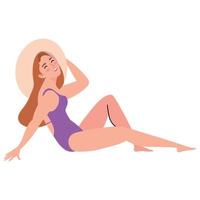 femme avec maillot de bain violet vecteur