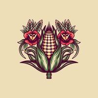 illustration rétro de maïs et de roses vecteur