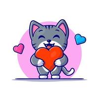 chat mignon tenant l'illustration d'icône de vecteur de dessin animé de coeur d'amour. concept d'icône de nature animale isolé vecteur premium. style de dessin animé plat