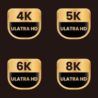 ensemble de badges dorés de résolution ultra hd 8k, 6k, 5k et 4k vecteur