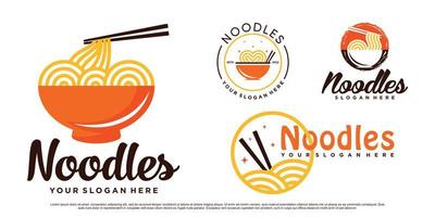ensemble d'illustration de conception de logo de nouilles pour l'icône de ramen avec bol et vecteur premium de concept créatif