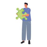 homme avec une pièce de puzzle verte vecteur