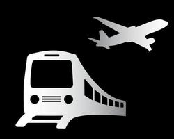 ensemble d'icône de vecteur silhouette train et avion