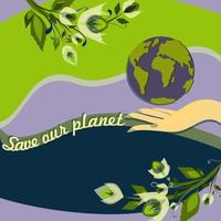 Jour de la Terre. journée internationale de la terre mère. les problèmes environnementaux et la protection de l'environnement. prendre soin de la nature. main tenant la terre. sauver la planète. illustration vectorielle. vecteur