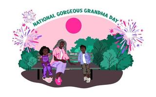 vecteur de jour national magnifique grand-mère. élégante femme âgée afro-américaine. vecteur de femme âgée heureuse et souriante avec son petit-enfant