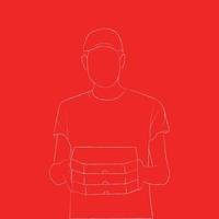 livraison garçon fond rouge avec modèle d'art en ligne de boîte de nourriture vecteur