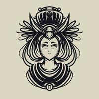 modèle d'illustration vectorielle d'art en ligne de détail de geisha mignon vecteur