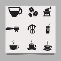 les icônes sur le café, les grains de café, les cafetières, les tasses à café et autres dessinées sur papier sont très appropriées pour les icônes, les dépliants, les médias sociaux et autres vecteur