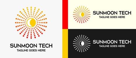 modèle de conception de logo de technologie, icône soleil et croissant. illustration de logo abstrait vectoriel