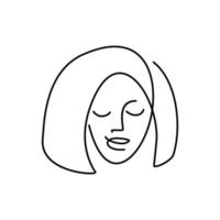 logo de coiffure de visage. icône de salon de beauté. illustration vectorielle une ligne. portrait femme isoler. style simple vecteur