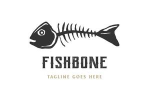 vecteur de conception de logo d'os de basse de poisson rétro vintage