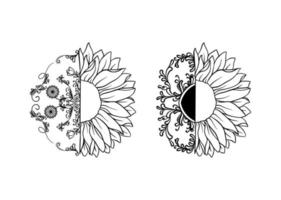 illustrations deux demi élément de conception de tournesol vecteur