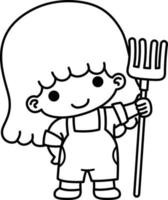 fille d'agriculteur tenant une fourchette prête à travailler vecteur