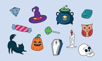 éléments graphiques pour le vecteur de doodle halloween. fond de carte joyeux halloween