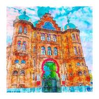 campo pequeno lisbonne portugal croquis aquarelle illustration dessinée à la main vecteur