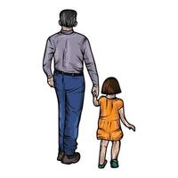 le père et la fille vont se tenir la main. famille heureuse. illustration vectorielle colorée vecteur