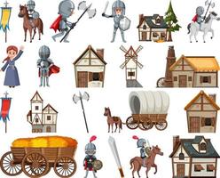 personnages et objets de dessins animés médiévaux vecteur