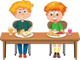 enfants prenant leur petit déjeuner sur la table vecteur