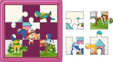 modèle de jeu de puzzle photo pour enfants vecteur