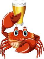 personnage de dessin animé de crabe mignon buvant de la bière vecteur