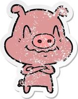 autocollant en détresse d'un cochon de dessin animé nerveux vecteur