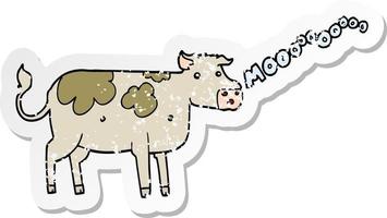 autocollant en détresse d'une vache de dessin animé vecteur