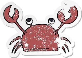 autocollant en détresse d'un crabe heureux de dessin animé dessiné à la main excentrique vecteur