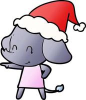 joli dessin animé dégradé d'un éléphant portant un bonnet de noel vecteur