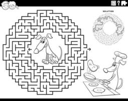 jeu de labyrinthe avec un chien qui fait des pancakes à colorier vecteur