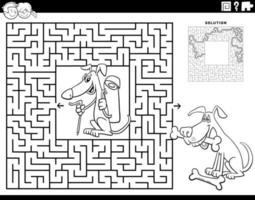 coloriage labyrinthe avec chien randonneur et son ami avec des os de chien vecteur