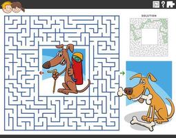 labyrinthe avec chien de randonneur de dessin animé et son ami avec des os de chien vecteur