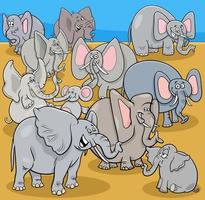 groupe de personnages animaux éléphants de dessin animé vecteur