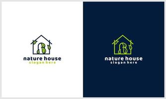 maison nature art en ligne, maison avec modèle de conception de logo concept feuille vecteur