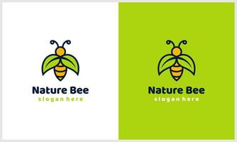 abeille simple avec modèle de conception de logo nature leaf concept vecteur