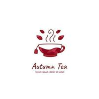 logo de thé traditionnel authentique d'automne avec élément de feuille et de nature dans un logo de style mosaïque unique vecteur