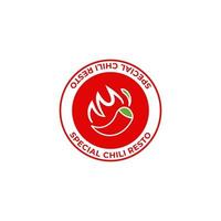 symbole d'icône de logo de piment spécial de restaurant épicé chaud avec insigne de timbre d'illustration de feu vecteur