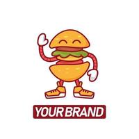 hype cool danse burger sandwich mascotte personnage logo illustration vecteur