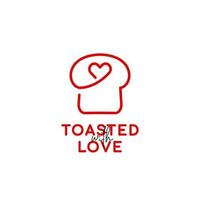 toast grillé miche de pain symbole d'icône de logo de boulangerie en monoline avec icône d'amour de coeur vecteur