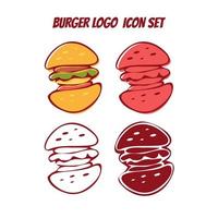 doodle burger logo symbole d'icône définir n'importe quel dessin au trait de style, remplissage de couleur, illustration amusante et délicieuse pour le logo de la nourriture du restaurant vecteur