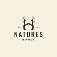 lettre h avec le logo de la maison des arbres vecteur