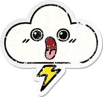 autocollant en détresse d'un nuage d'orage de dessin animé mignon vecteur