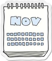 autocollant d'un calendrier de dessin animé montrant le mois de novembre vecteur