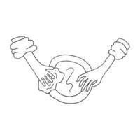 la main d'une personne doodle lave une assiette et la donne à une autre personne isolée sur fond blanc. vecteur