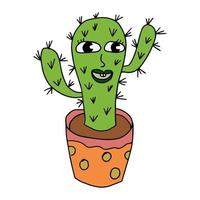 dessin animé doodle heureux cactus dans le pot isolé sur fond blanc. vecteur