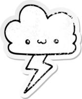 autocollant en détresse d'un nuage d'orage de dessin animé vecteur