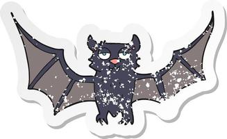 autocollant rétro en détresse d'une chauve-souris d'halloween de dessin animé vecteur