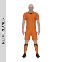 Maquette de joueur de football réaliste 3d. maillot de l'équipe de football des Pays-Bas vecteur