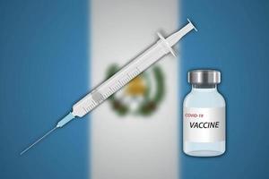 seringue et flacon de vaccin sur fond flou avec drapeau du guatemala vecteur